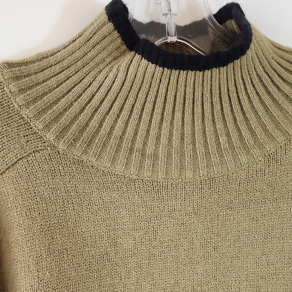 Olive and Navy Striped Women's Mockneck Sweater - Picture 2 of 5